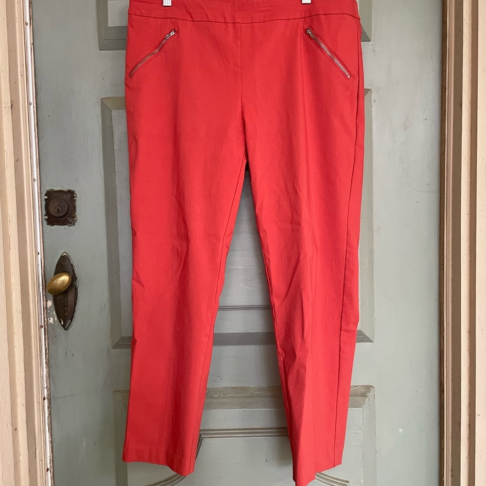 Valerie Stevens Coral stretch pull on Pants with Zipper Accents Sz 16